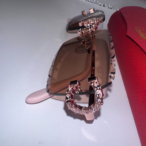 Cartier Buffs Sunglasses Triple Cross Diamond Cut Lens Pink Tint - Picture 4 of 10